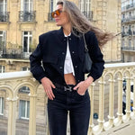 Women’s Button Front Stand Collar Cropped Bomber Jacket