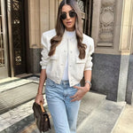 Women’s Button Front Stand Collar Cropped Bomber Jacket