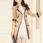 Women's Button Front Tailored Contrast Trim Cuffs Double-Breasted Trench Coat