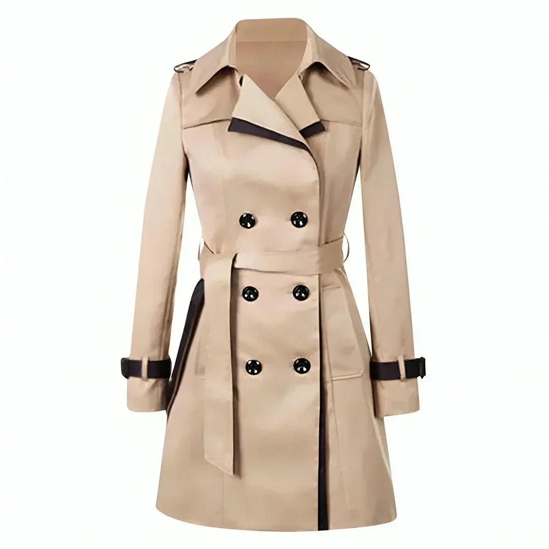 Women's Button Front Tailored Contrast Trim Cuffs Double-Breasted Trench Coat