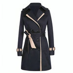 Women's Button Front Tailored Contrast Trim Cuffs Double-Breasted Trench Coat