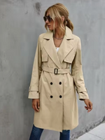 Women's Button Front Wide Lapels Belted Cuffs Double-Breasted Trench Coat