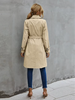 Women's Button Front Wide Lapels Belted Cuffs Double-Breasted Trench Coat