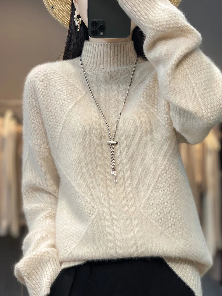 Women’s Cable Knit Turtleneck Long Sleeve Sweater