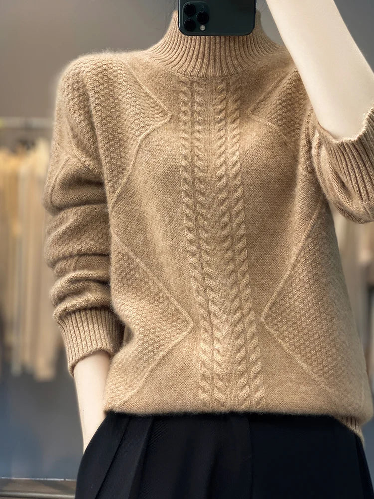 Women’s Cable Knit Turtleneck Long Sleeve Sweater
