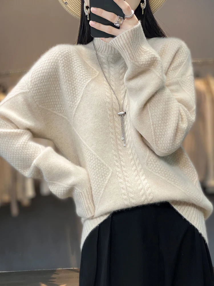 Women’s Cable Knit Turtleneck Long Sleeve Sweater