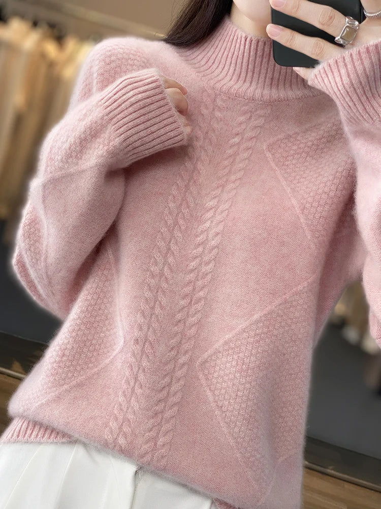 Women’s Cable Knit Turtleneck Long Sleeve Sweater
