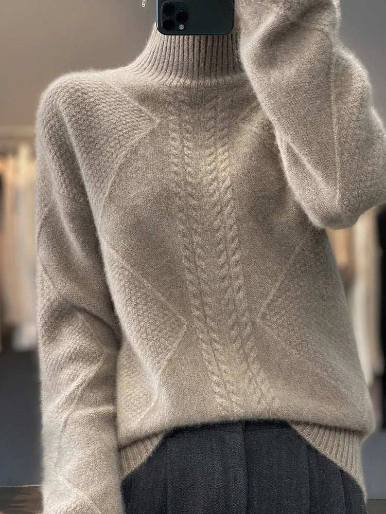Women’s Cable Knit Turtleneck Long Sleeve Sweater