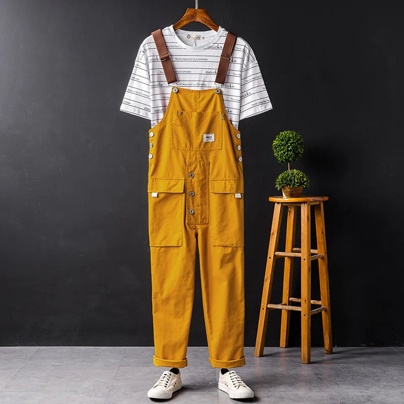 Women's Cargo Pocket Adjustable Strap Straight Leg Button Detail Overall