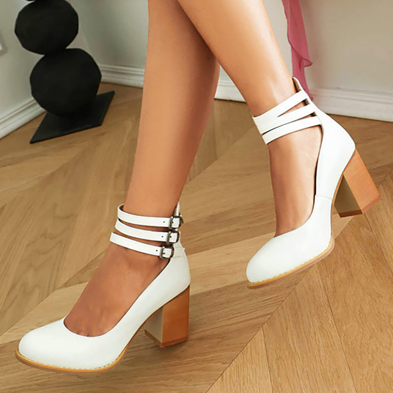 Women’s Casual Closed Toe Block Heel Back Zipper Heels