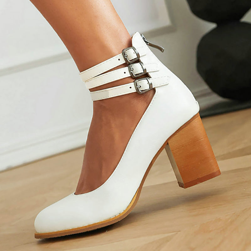 Women’s Casual Closed Toe Block Heel Back Zipper Heels