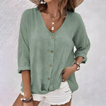 Women's Casual V-Neck Button-Down Blouse