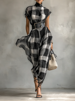 Women's Checkered Cap Sleeve Maxi Dress