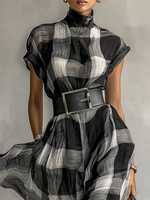 Women's Checkered Cap Sleeve Maxi Dress