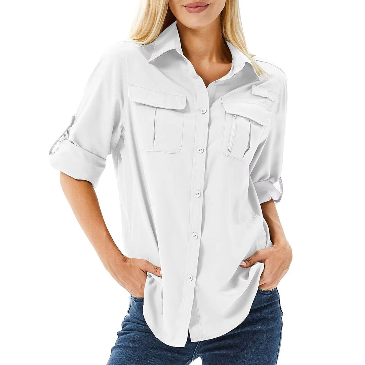 Women's Chest Pocket Button-Down Long Sleeve Shirt