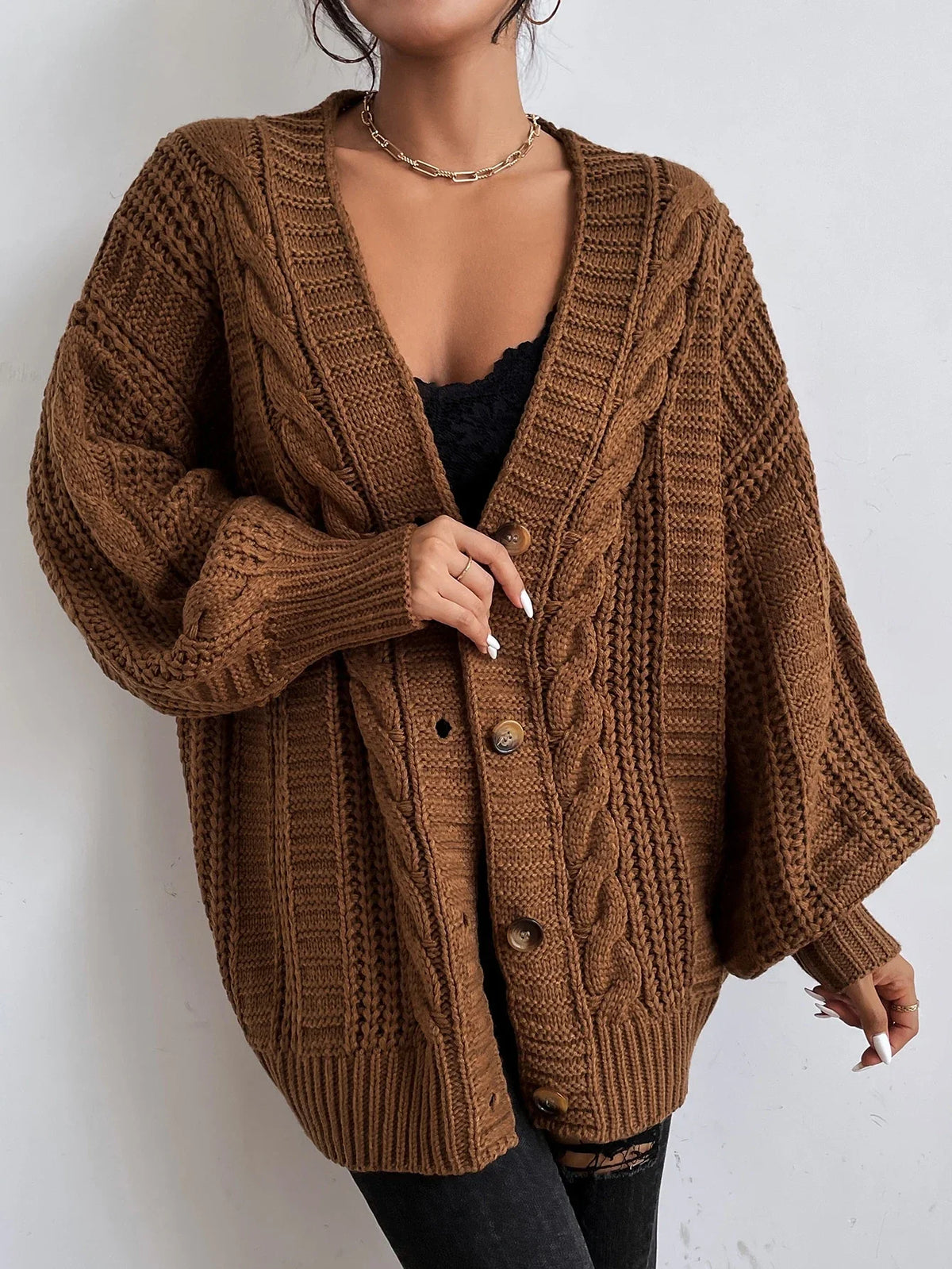 Women’s Chunky Cable Button Front Cardigan