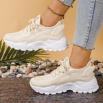 Women's Chunky Sole Rounded Toe Lace Up Sneakers