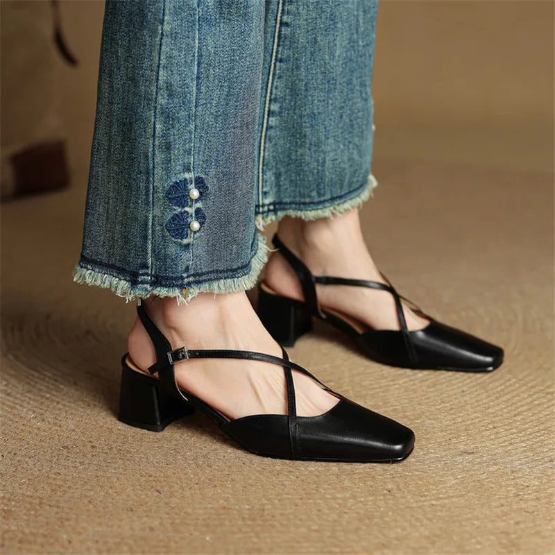Women’s Closed-Round-Toe Slingback Block Heel Shoes