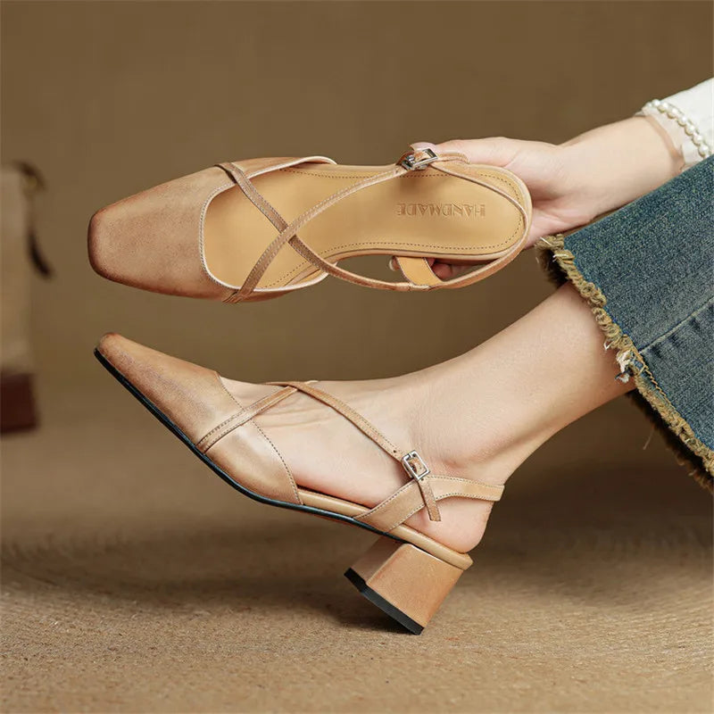 Women’s Closed-Round-Toe Slingback Block Heel Shoes