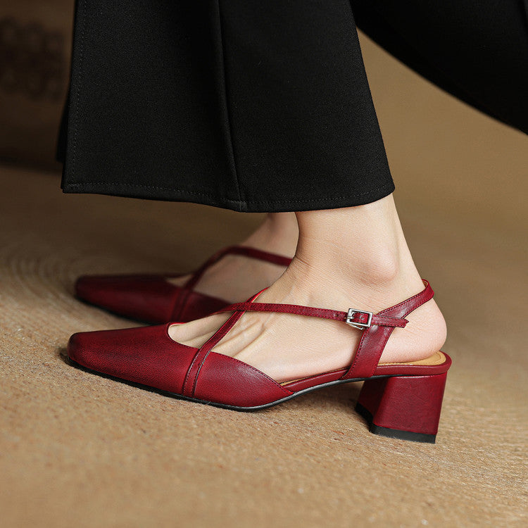 Women’s Closed-Round-Toe Slingback Block Heel Shoes