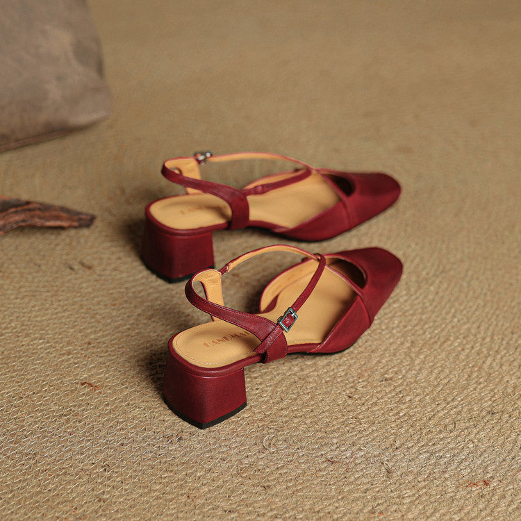 Women’s Closed-Round-Toe Slingback Block Heel Shoes