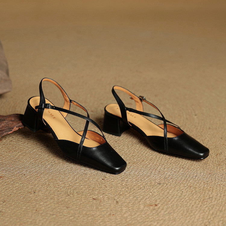 Women’s Closed-Round-Toe Slingback Block Heel Shoes