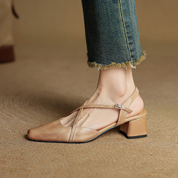 Women’s Closed-Round-Toe Slingback Block Heel Shoes