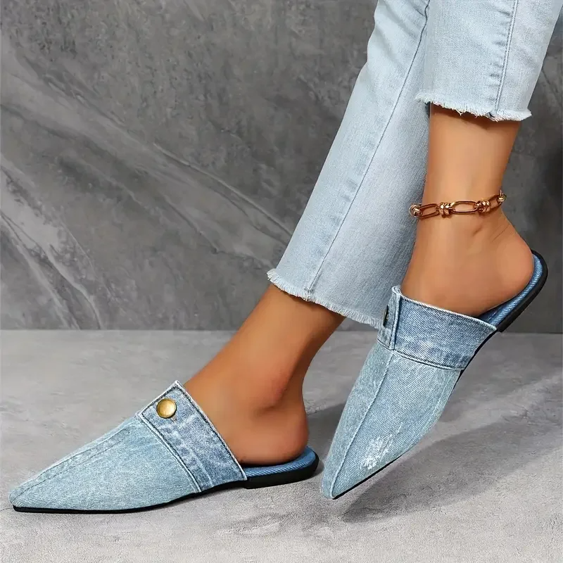 Women’s Closed Toe Pointed Slip On Mule Loafers