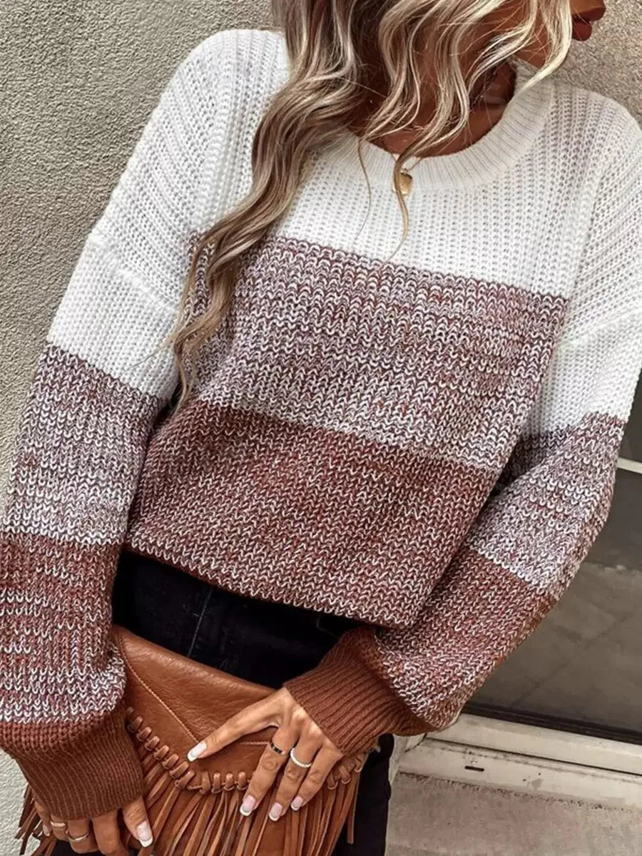 Women’s Color Block Long Sleeve Knit Sweater