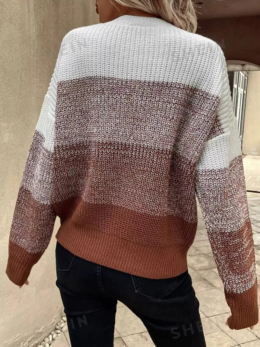 Women’s Color Block Long Sleeve Knit Sweater