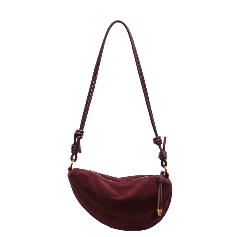 Women's Crescent Shoulder Zipper Knot Strap Crossbody Bag