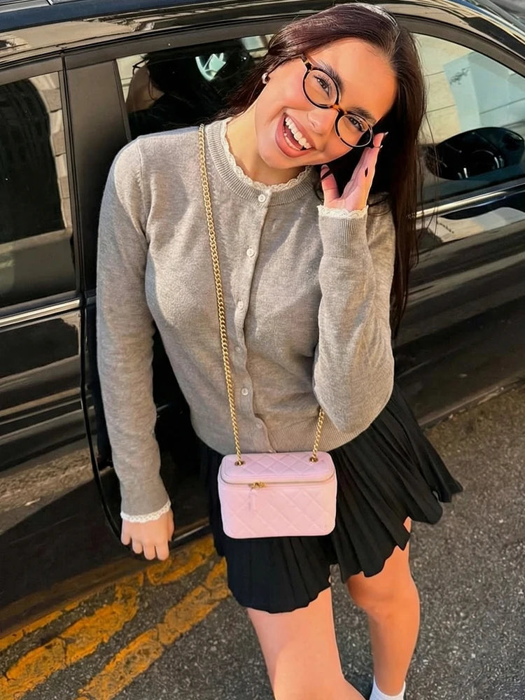 Women’s Crew Neck Button Front Knit Cardigan