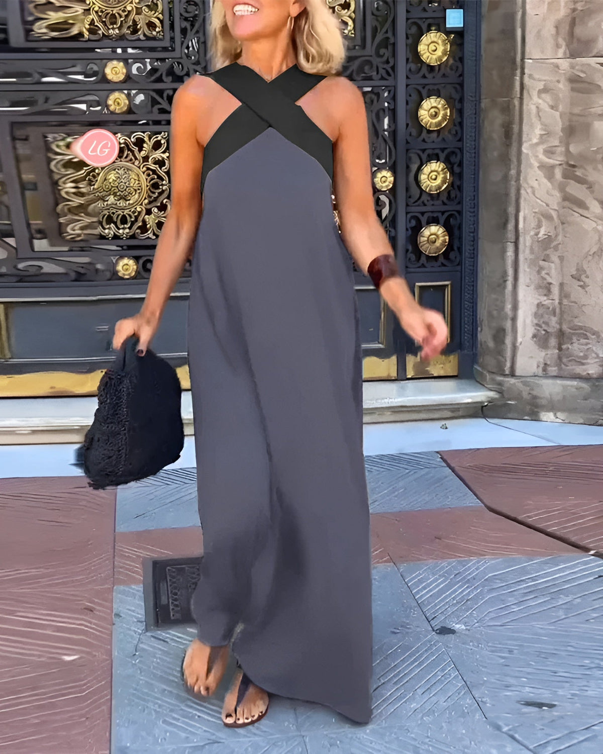 Women's Criss-Cross Halter Neck Sleeveless Maxi Dress
