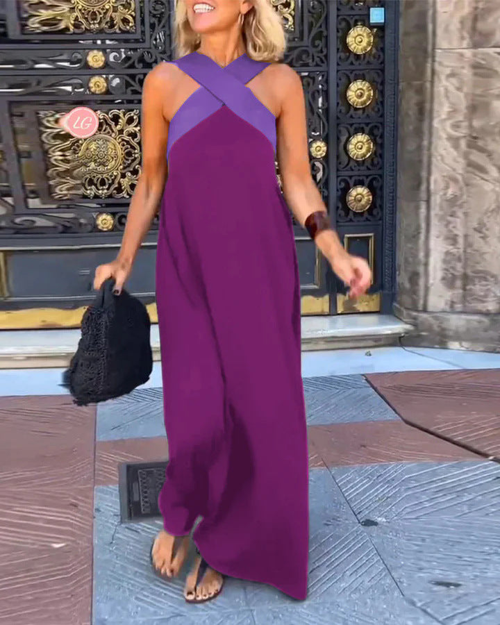 Women's Criss-Cross Halter Neck Sleeveless Maxi Dress