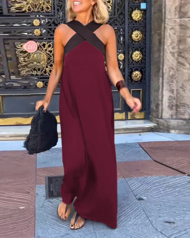 Women's Criss-Cross Halter Neck Sleeveless Maxi Dress