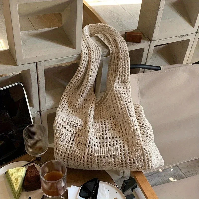 Women’s Crochet Shoulder Tote Beach Bag