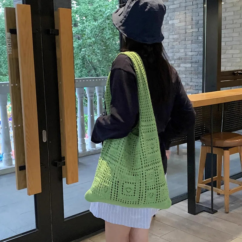 Women’s Crochet Shoulder Tote Beach Bag