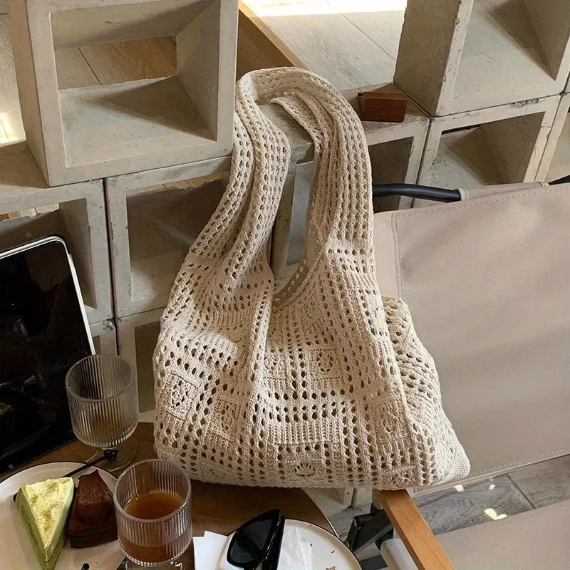 Women’s Crochet Shoulder Tote Beach Bag