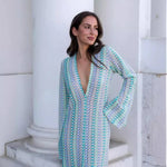 Women’s Crochet V Neck Front Slit Maxi Dress