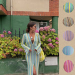 Women’s Crochet V Neck Front Slit Maxi Dress