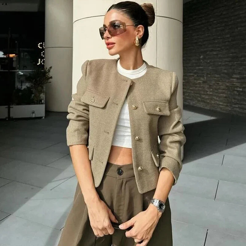 Women’s Cropped Button Front Bomber Jacket