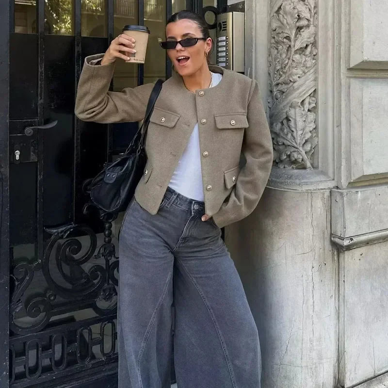 Women’s Cropped Button Front Bomber Jacket