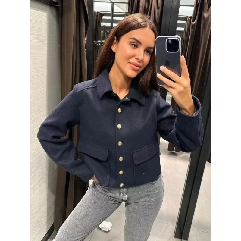 Women’s Cropped Button Up Bomber Jacket