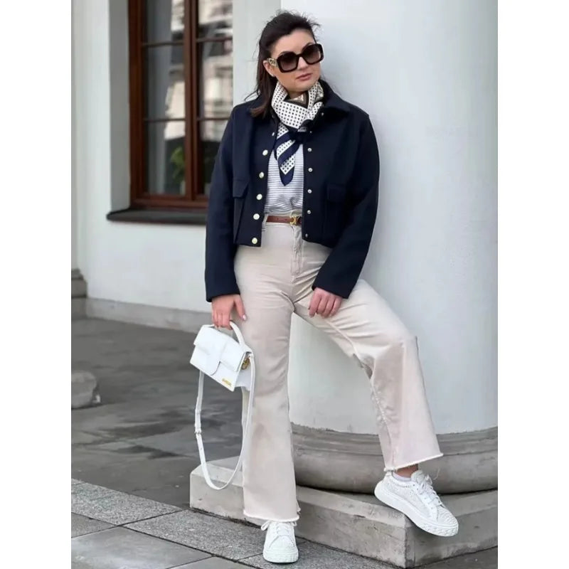 Women’s Cropped Button Up Bomber Jacket