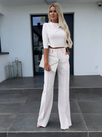 Women’s Cropped Top and Wide Leg Pants 2 Piece Set