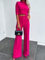 Women’s Cropped Top and Wide Leg Pants 2 Piece Set