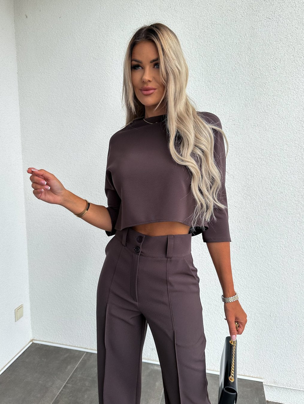 Women’s Cropped Top and Wide Leg Pants 2 Piece Set
