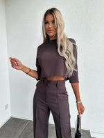 Women’s Cropped Top and Wide Leg Pants 2 Piece Set