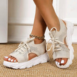 Women’s Open-Toe Lace-Up Knit Platform Sandals