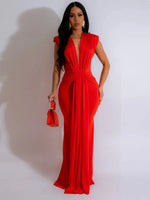 Women’s Deep V-Neck Sleeveless Bodycon Draped Maxi Dress